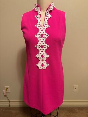 Vince Camuto Hot Pink Sheath Dress with White Embroidered Trim